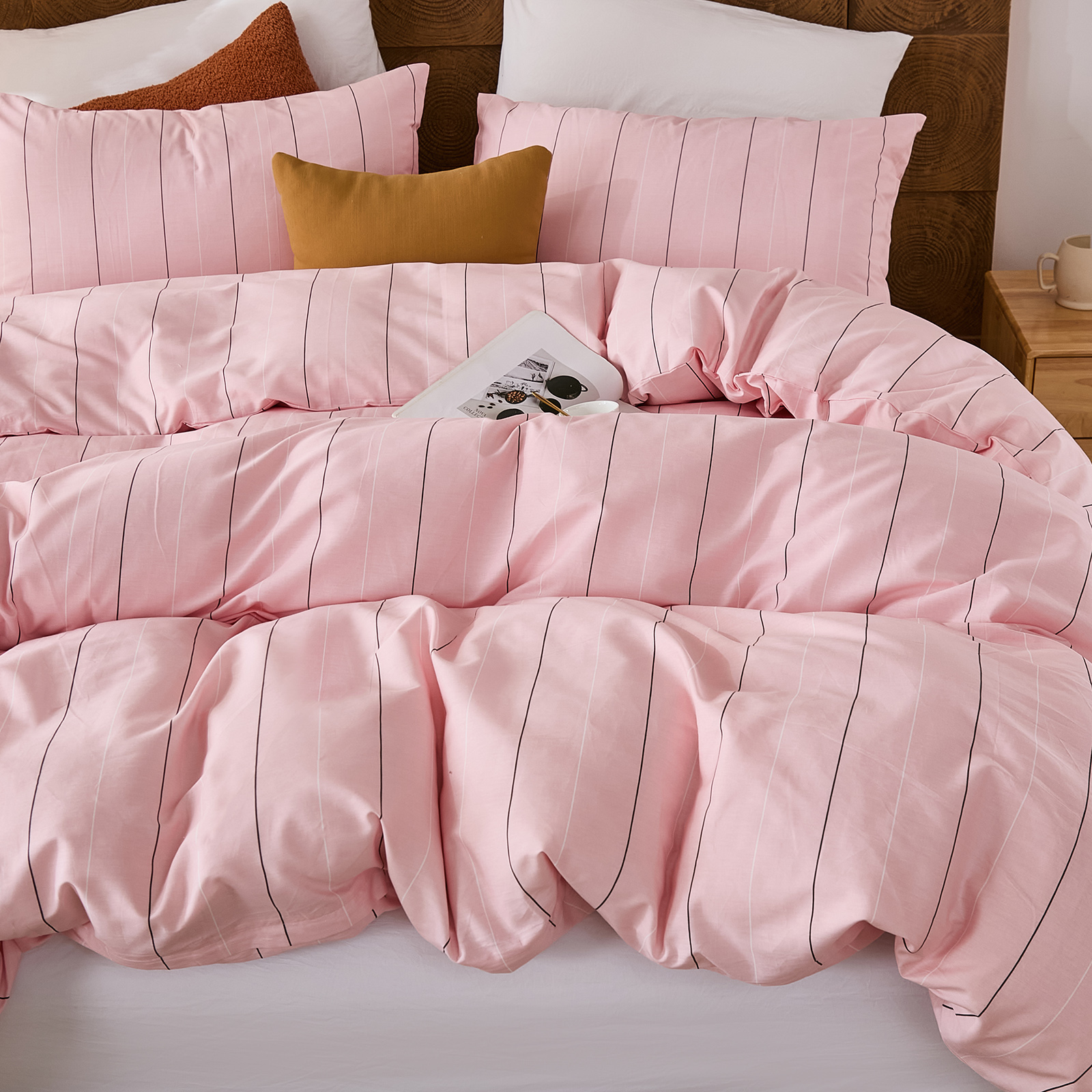 100% Cotton Stripe Duvet Cover Set Queen Size - Gray Striped Duvet Cover Set with Zipper Closure & 8 Corner Ties, Modern Minimalist Wide Stripe Bedding Set for Cozy Elegant Bedroom