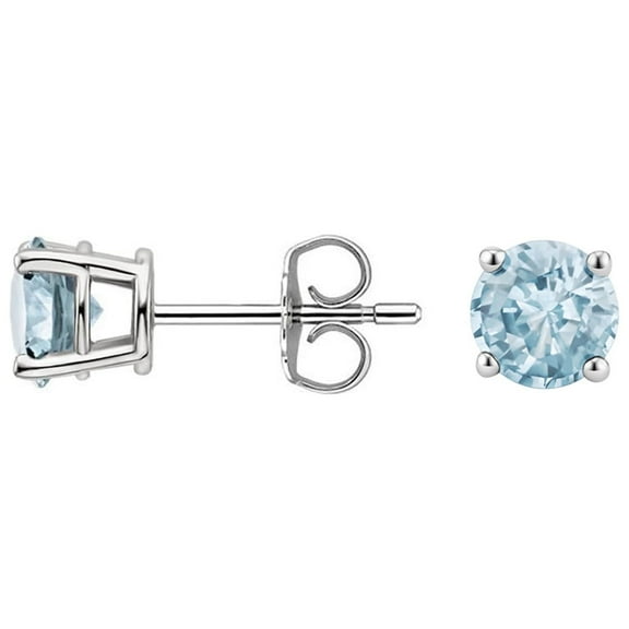 18k White Gold 1 Ct Lab-Grown Aquamarine Round Stud Earrings Plated by Paris Jewelry