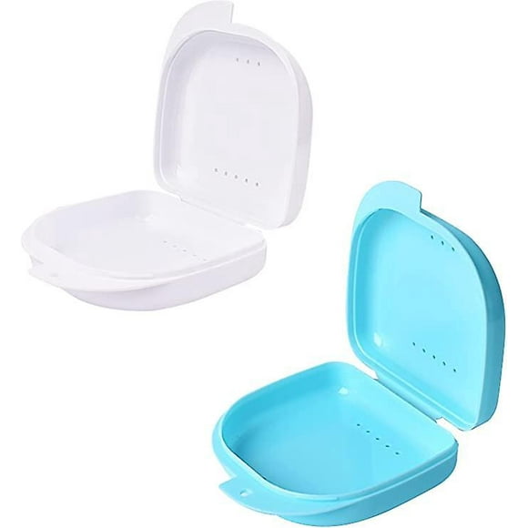 Dww-2 Accolades Invisibles (bleu Clair + Blanc), Bote De Prothse Partielle De Conteneur De Retenue, Portable Et Mignon, Facile Nettoyer