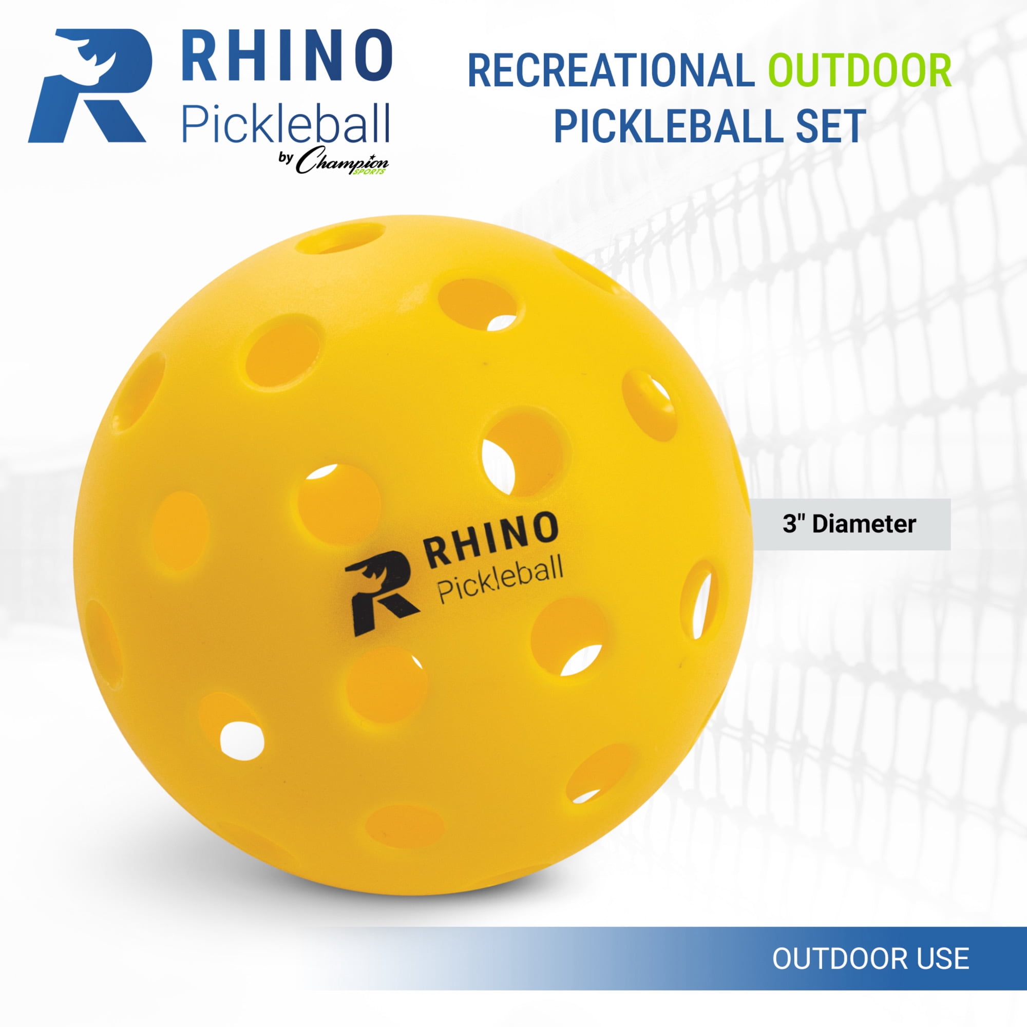 Champion Sports Outdoor Pickleball Balls - Official Size Outdoor Pickleballs - Yellow Pickleball Ball Set for Outdoor Courts - 6 Pack