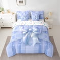 thumbnail image 2 of Manfei Teens Female Kawaii Bow Knot Twin Bedding Sets 7-Piece,Dreamy Princess Bedding Comforter Set Microfiber,Love Heart Print Stripes Breathable Sheet Sets,Lightweight Room Decor,Reversible, 2 of 8