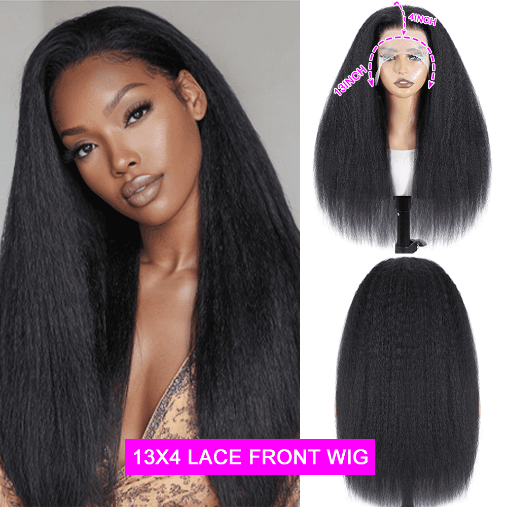Durable 200 Density 13x4 HD Lace Yaki Straight Transparent Glueless Lace Wig Human Hair Wigs for Women Black from Typpkmm