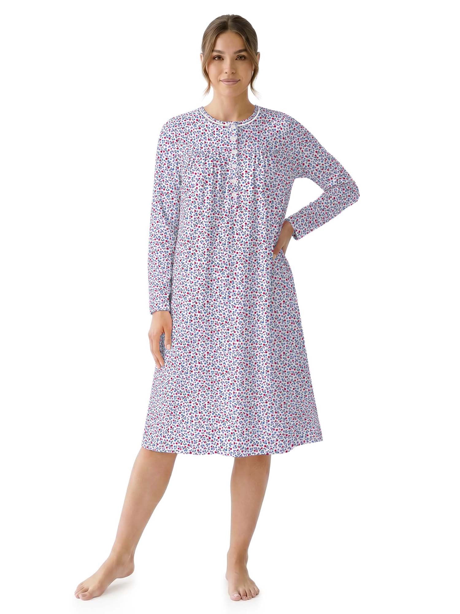 Aria Women’s Long Sleeve Stretch Velour 44" Sleepwear Nightgown, Sizes XS-5X