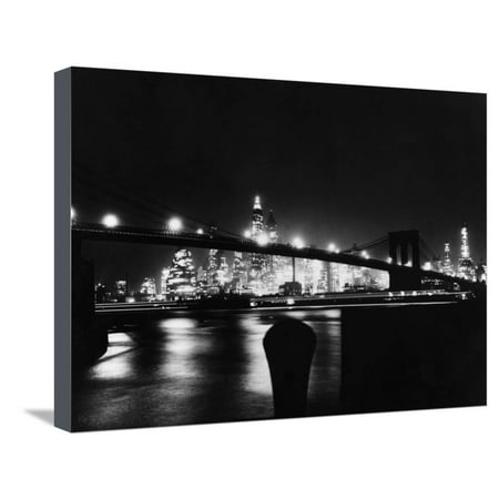 Night View Of Brooklyn Bridge Stretched Canvas Print Wall Art By