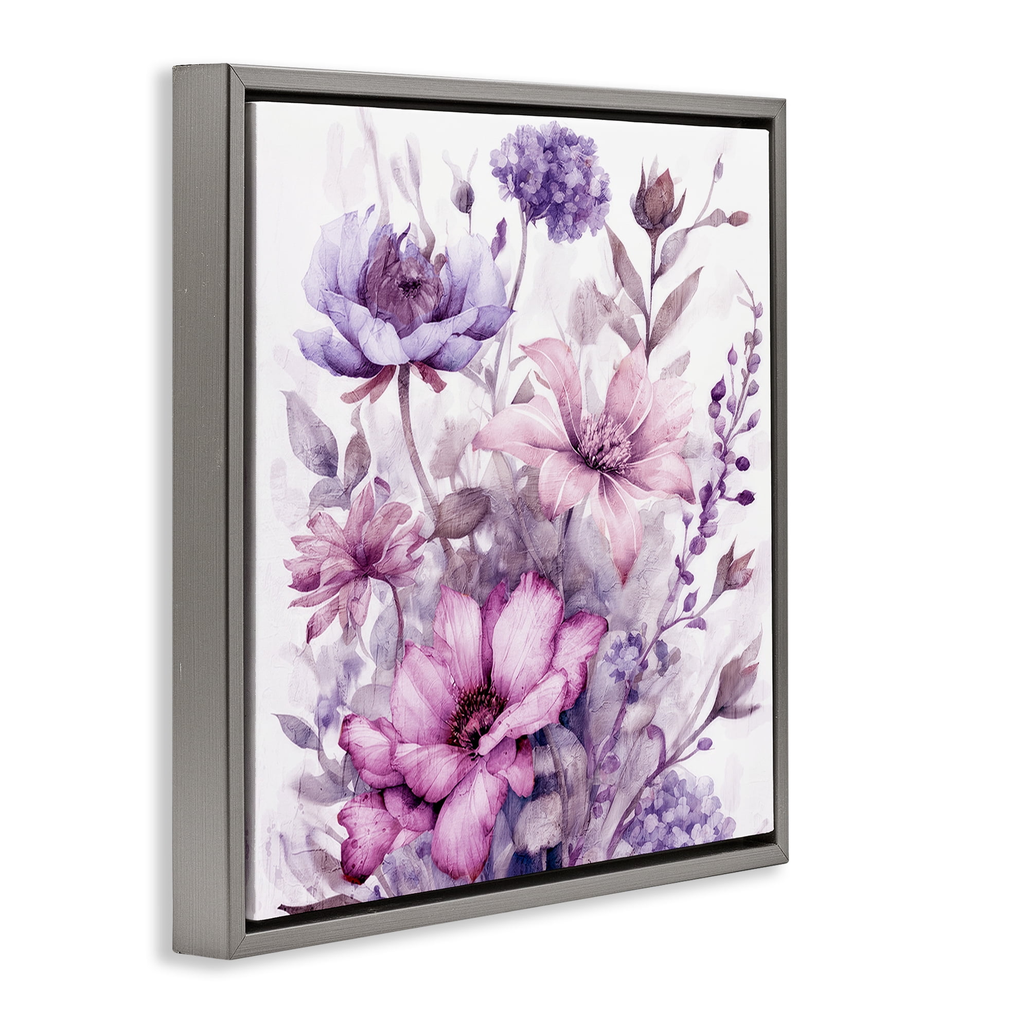 Stupell Industries Purple & Blush Florals Gray Framed Floater Canvas Wall Art, design by Kim Allen