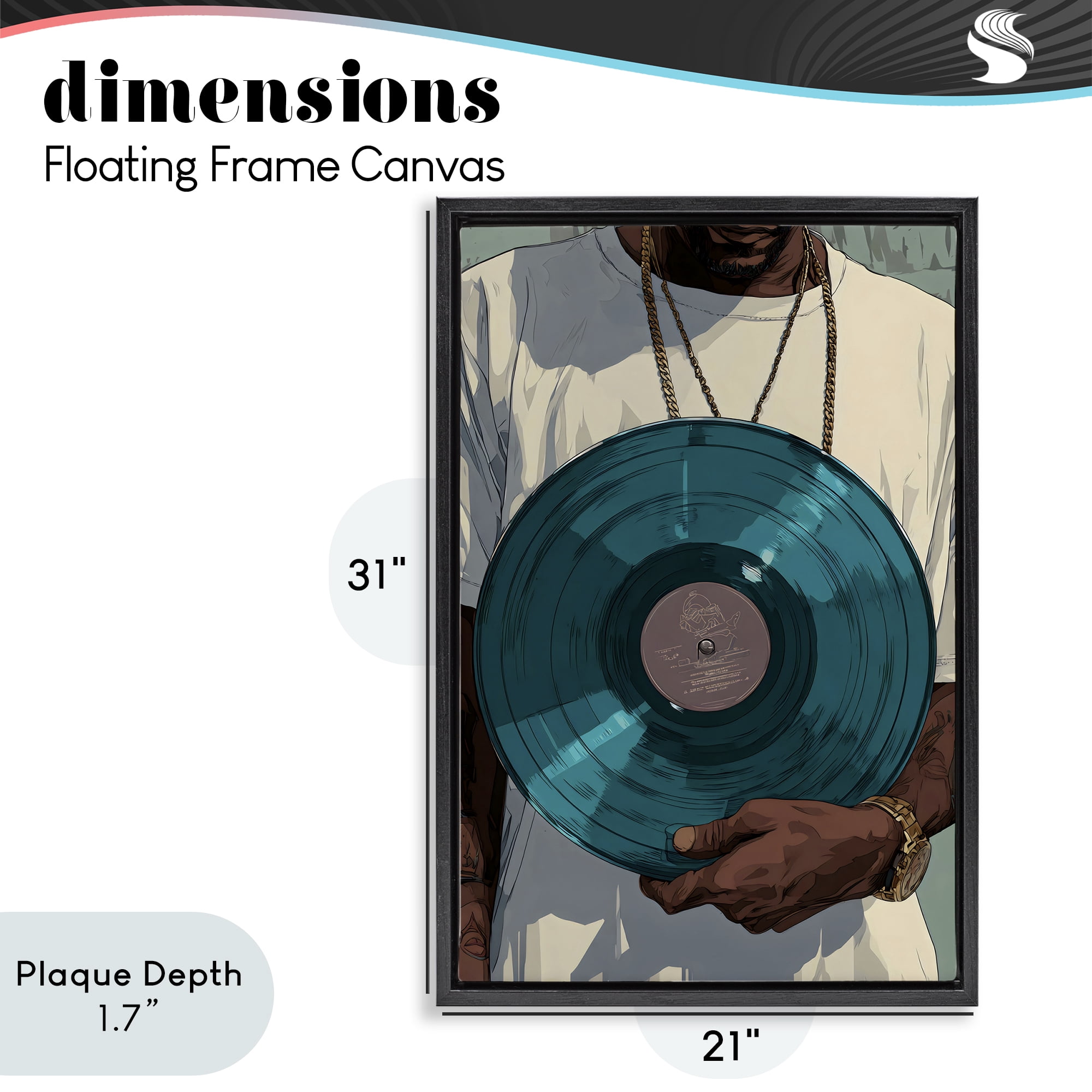 Stupell Industries Musician & Blue Music Record Black Framed Floater Canvas Wall Art, design by Franklyn Gregory
