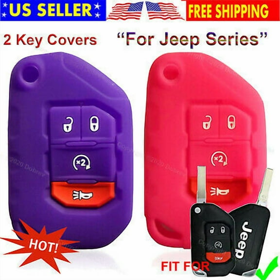 2pcs 4B Flip Silicone Case Protector Cover Skin Rubber Fob for Jeep Smart Key