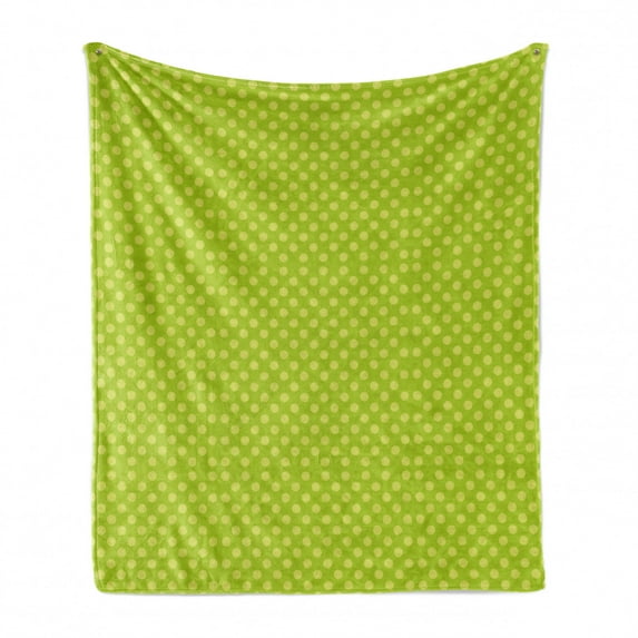 Floral Soft Flannel Fleece Throw Blanket, Monochromatic Symmetrical Illustration with Little Round Garden Items, Cozy Plush for Indoor and Outdoor Use, 50" x 60", Apple Green Pale Green, by Ambesonne