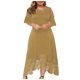 thumbnail image 2 of ICHUANYI Clearance Plus Size Women Sexy Ruffle Strapless Splicing Lace Splicing Short Sleeve Dress(Khaki, XL) ICHUANYI WER2023080802797, 2 of 7
