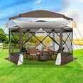 thumbnail image 4 of COBIZI 12'x12 Pop Up Gazebo 6-Sided Screen House Tent for Camping, Outdoor Instant Stargazing Gazebo Canopy with Awning 2.0, Portable Hub Tent with Netting, Screen Tent for Outdoor, Backyard, Brown, 4 of 13