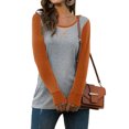 thumbnail image 1 of Women Colorblock Round Neck Long Sleeve Bottom Shirt, 1 of 7