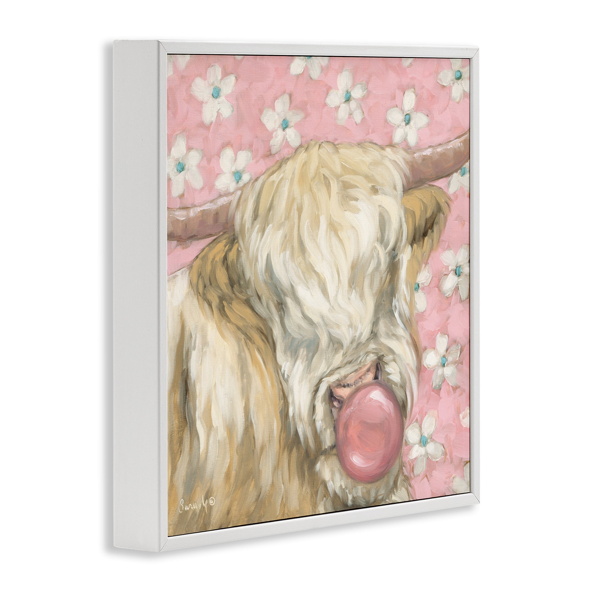 Stupell Industries Bubblegum Cutie Cattle White Framed Giclee Art, design by Sara G. Designs