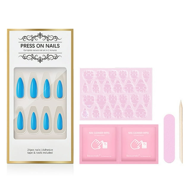 ibcccndc Press-on False Nail Kit Bright Color Waterdrop Shape Nail Art Tips Tools