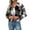 Black, variant on Jiyugala Coats for Women Long Sleeve Plaid Shirt Outerwear Turndown Collar Tops Buttons Casual Blouses