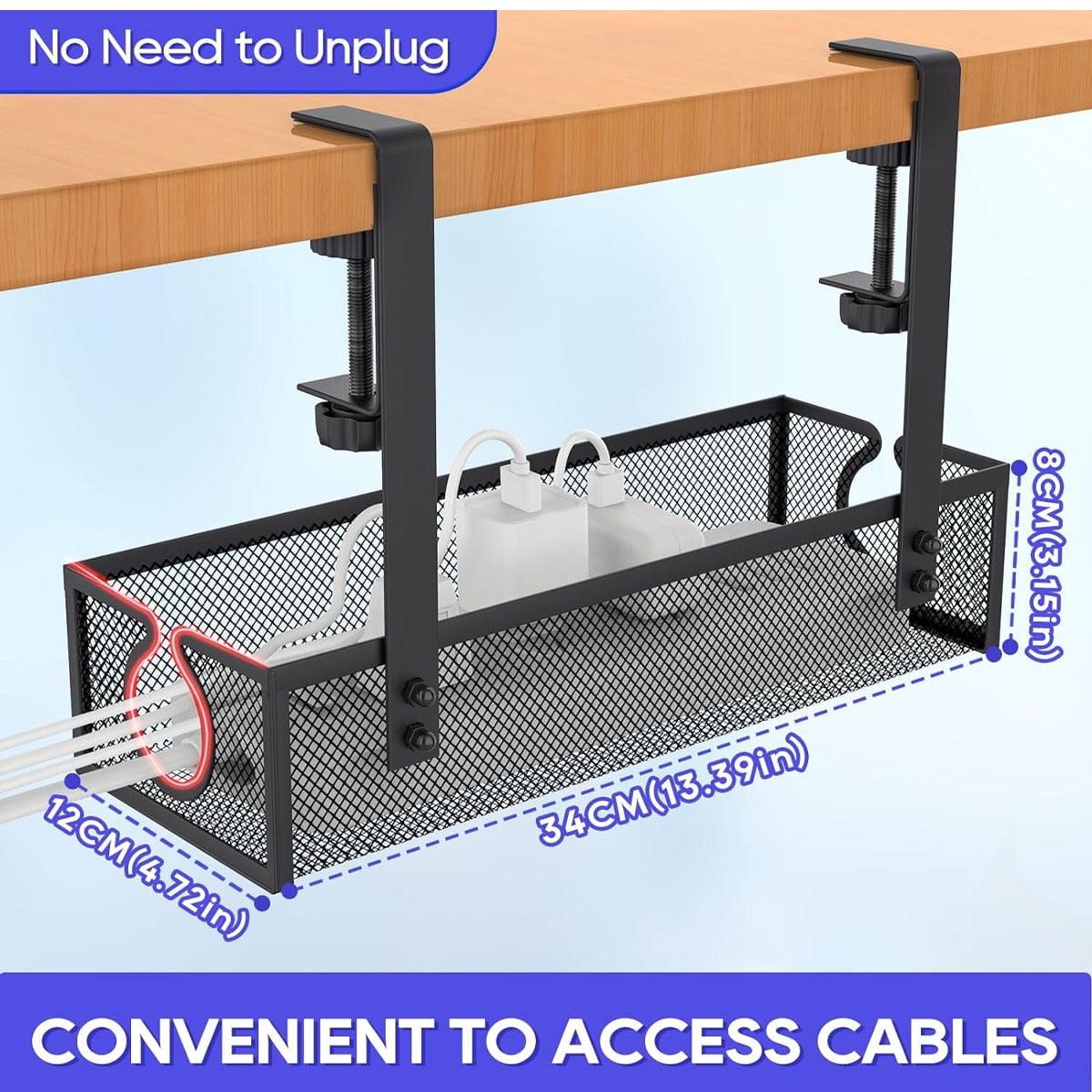 Under Desk Cable Management Tray, No-Drill Mesh Table Cable Basket For Managing Cables And Power Strips, No Screws Tidy Box Wire Organiser For Home, Office, Internet Cafe