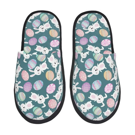 Balery Cute Rabbit Easter Slient Indoor Furry Fleece Comfort House Shoes Soft Non-Slip Home Shoes Cotton slippers House Slippers-- Large