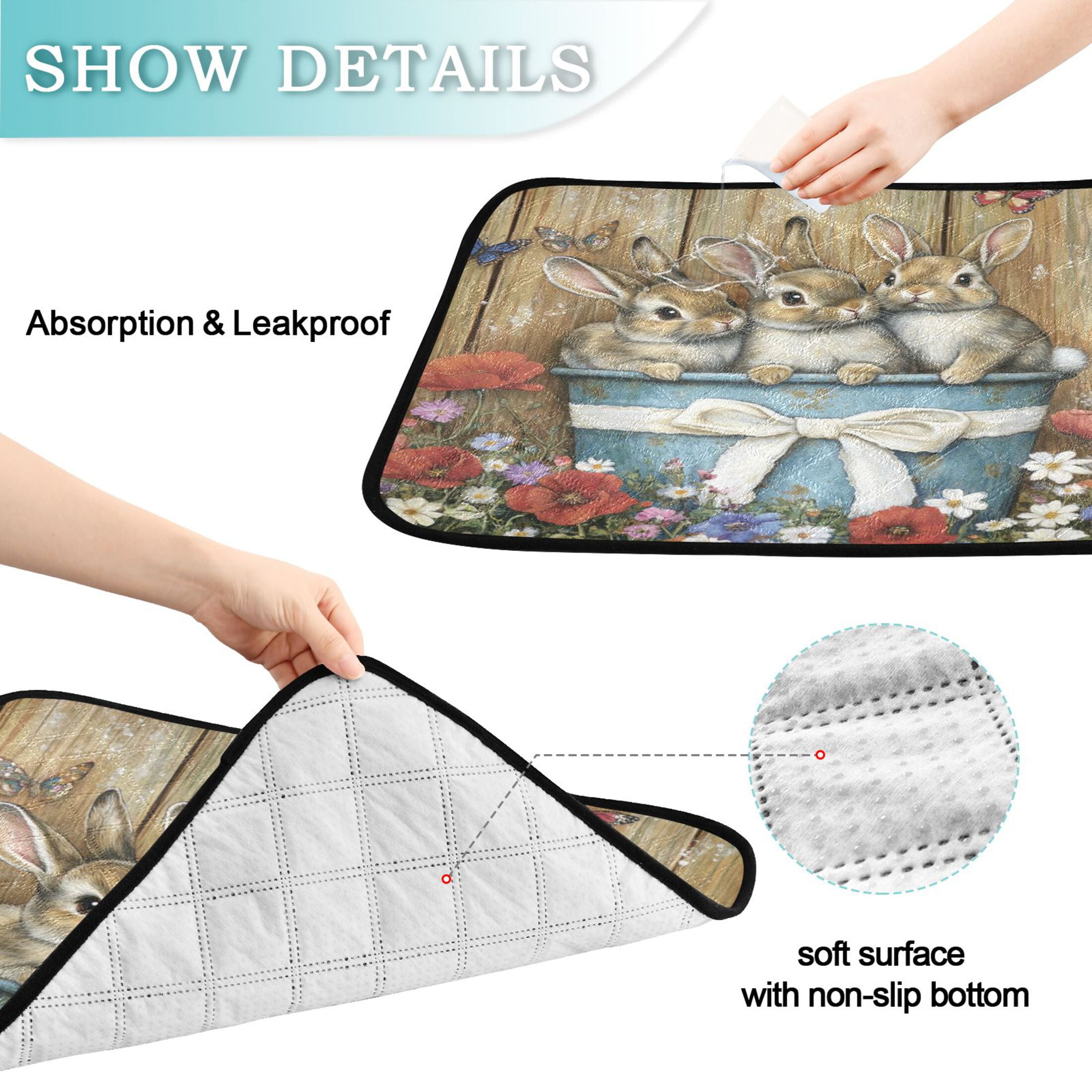 Qxltty Cute Bunnies Cat litter Pads Pet Set of 2 Diaper Mats Center Anti-leakage Layer Absorbent Soft and Comfortable