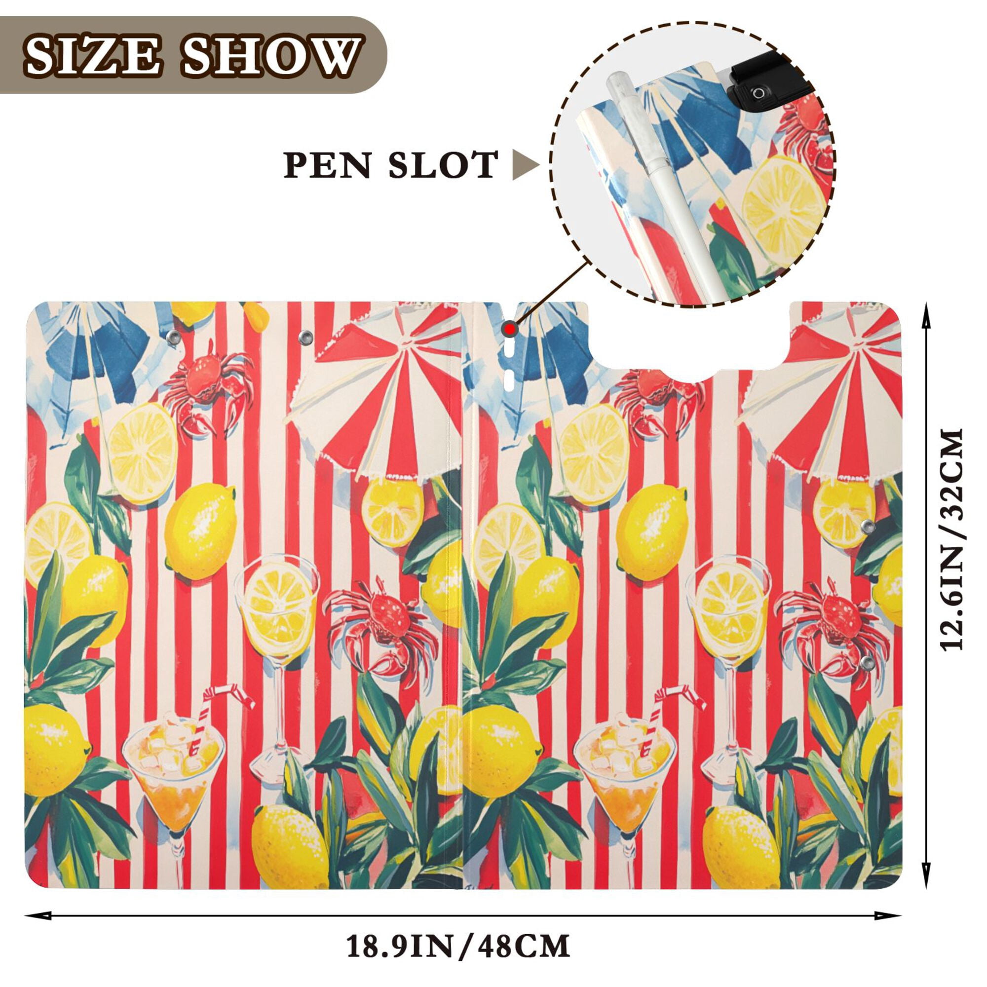 FORMRS A4 Clipboard Folder with Pen Holder Horizontal Foldable School Office Binder, Red Striped Lemon