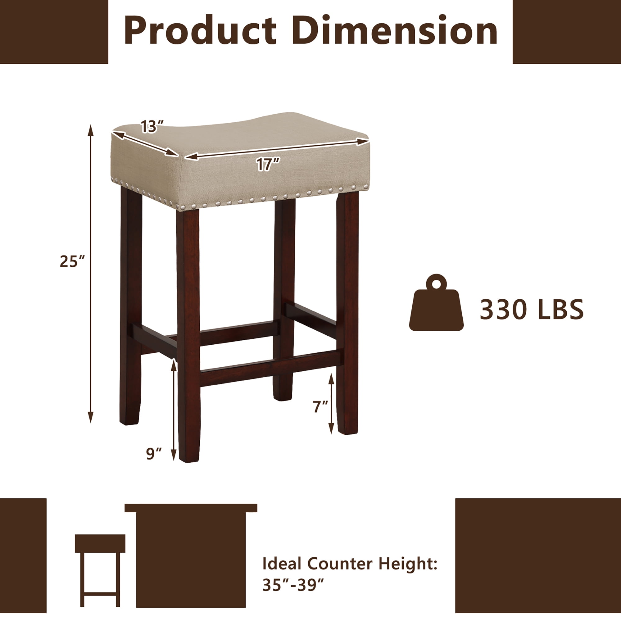 Costway Saddle Seat Backless Bar Stools, Beige (Set of 2)