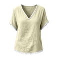 thumbnail image 4 of Favoffer Women's Tassel V Neck Tops Short Sleeve Linen Blend Casual Blouses for Spring Summer Everyday Wear, 4 of 6