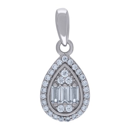 925 Sterling Silver Womens Baguette Cubic-Zirconia Teardrop Fashion Charm Pendant