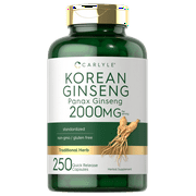 Korean Ginseng 2000 mg | 250 Capsules | Standardized Panax Ginseng | by Carlyle