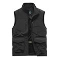 thumbnail image 3 of BiZtdJrK Mens Big and Tall Vest Lightweight Casual Work Vests Stand Collar Sleeveless Cargo Vest Outdoor Hiking Travel Golf Vest with Pockets Winter Savings Black XXXXXXL, 3 of 4