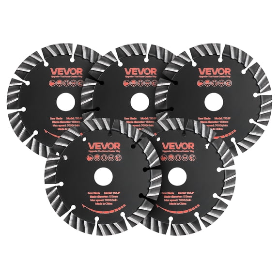 VEVOR Diamond Blades 5.24 inch, 5-Pack Wall Chaser Saw Blade Cutting Blade, 0.79 in Arbor, High-Hardness Diamond Segments, 65Mn Steel Core, Dry Wet Cutting,Clean Edges for Concrete Brick Stone Cement