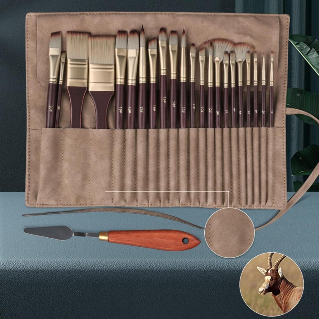 22Pcs Artist Paint Brush Nylon Paint Brush with Rolling Bag for Acrylic Gouache Watercolor Painting