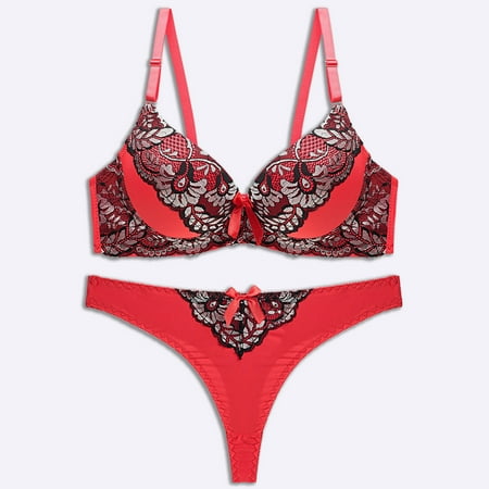 

Uorcsa Midnight Fashion with Steel Rings Printed Sexy Lace Underwear Ladies Lntimates Set Lingerie Sets Red