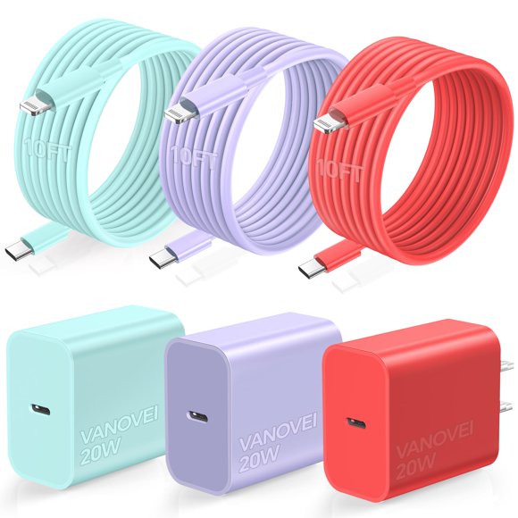 Cargador + Cable USB C a Lightning de 10 pies para iPhone 14/13