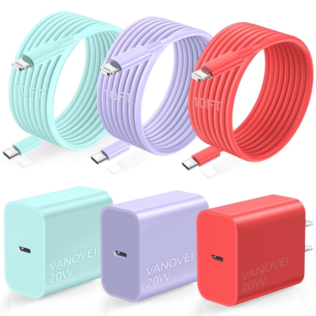 Cargador + Cable USB C a Lightning de 10 pies para iPhone 14/13
