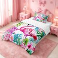 thumbnail image 2 of meiyoeat Tropical Flamingo Floral Twin Comforter Sets,Green Monstera Leaf Bedding Set For Girl,Reversible,2-Piece,1 Comforter and 1 Pillowcase, 2 of 7