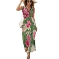 thumbnail image 2 of Vestido sin mangas con diseño de rosa inglesa y flores de jardín de estilo cottagecore, floral, verde, rosa y botánico., 2 of 8