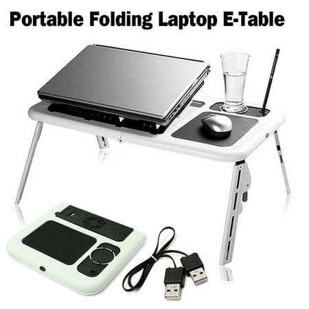 Adjustable Folding Laptop Tray E Table W Cooling Fan Stand Home