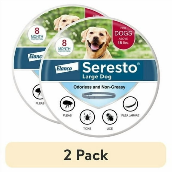 (2 pack) Seresto Vet-Recommended 8-Month Flea & Tick Prevention Collar for Large Dogs 18  lbs