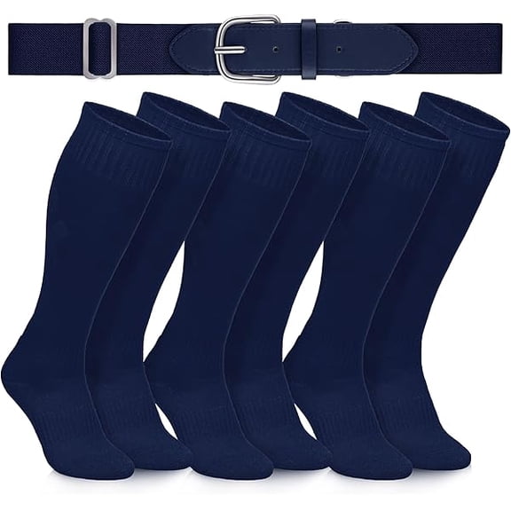 Eryueer3 Pairs Baseball Socks and Belt Combo Youth Boys Softball Football Socks and Elastic Baseball Belts for Boys Girls