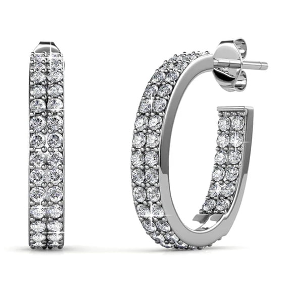 Cate & Chloe Grace 18k White Gold Plated 19mm Hoop Earrings with Swarovski Crystals Gift for Women