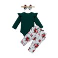 thumbnail image 3 of Xingqing 3Pcs Newborn Infant Baby Girls Clothes Letter Ruffle Long Sleeve Romper Floral Pants Headband Outfits, 3 of 7