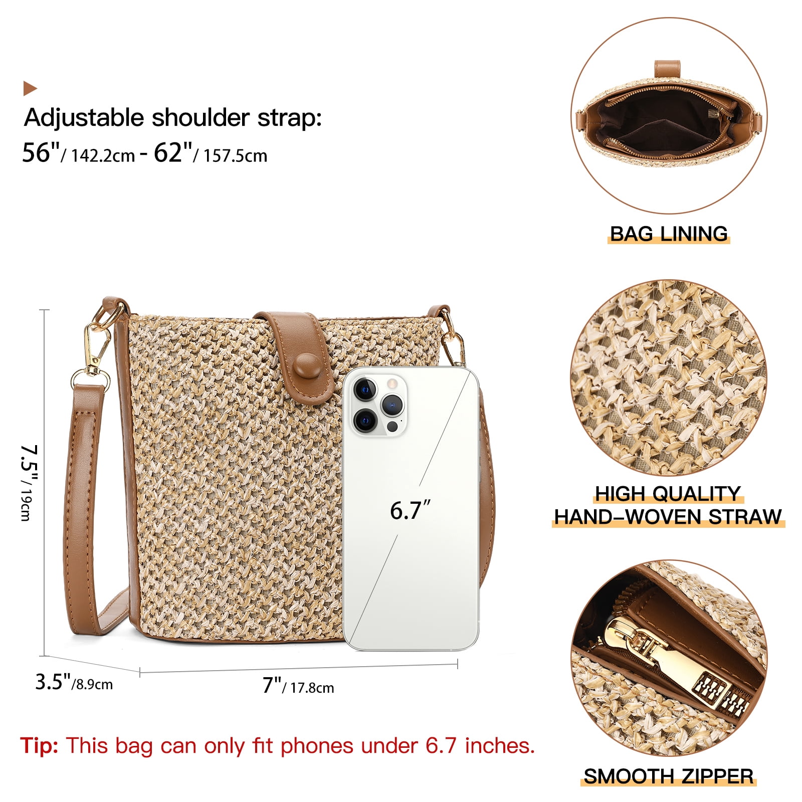 LOUEBICA Small Straw Crossbody Bag for Women Woven Summer Shoulder Phone Purse Beach Handbag for Vacation