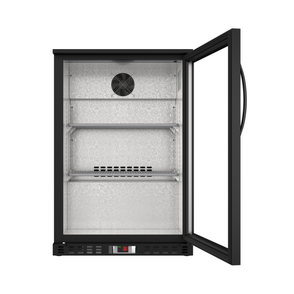 4.1 Cu. Ft. Stainless Steel Back Bar Cooler Counter Height Beverage Refrigerator with Glass Swing Door and LED Lighting in Black (Office or Commercial)