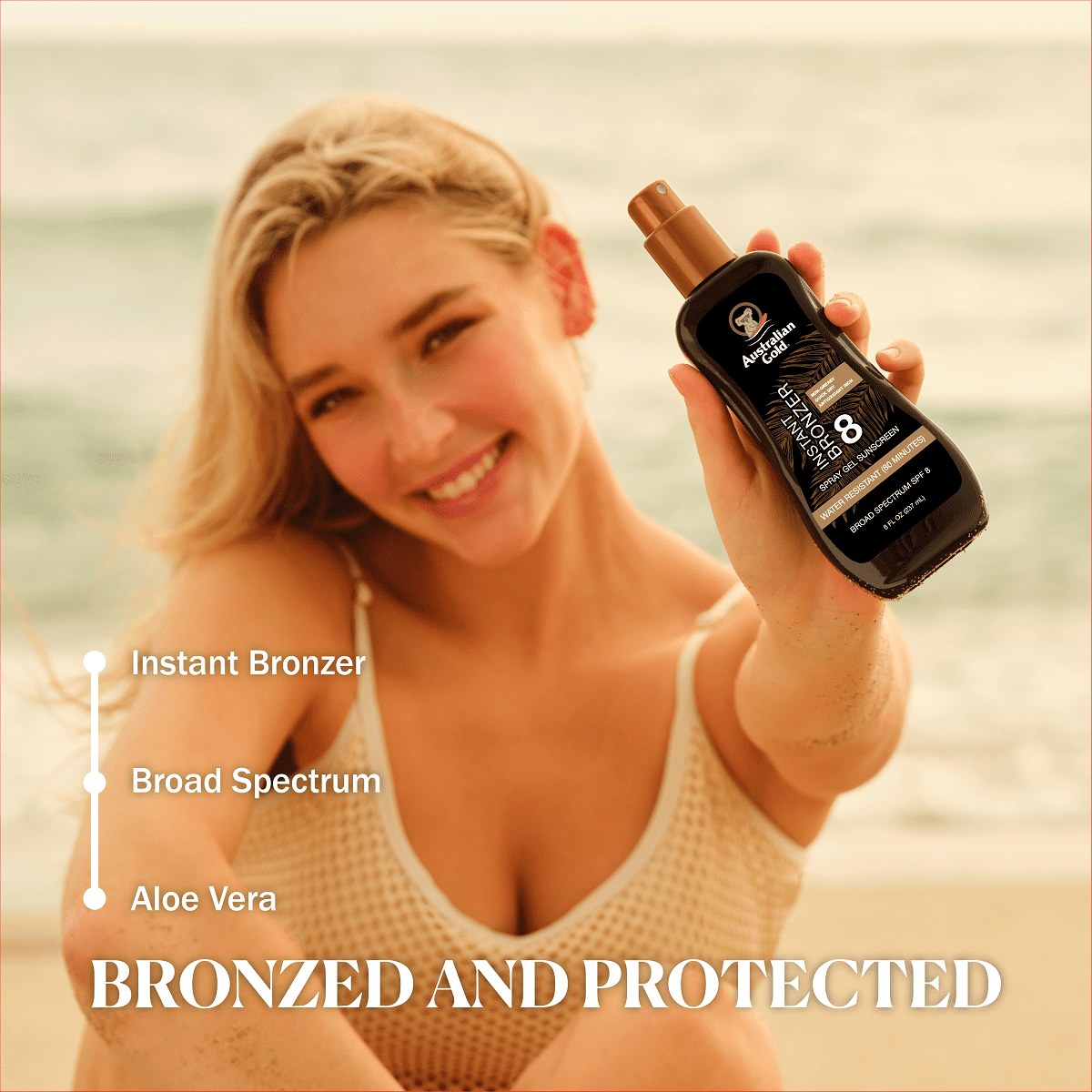 (6 pack) Australian Gold Spray Gel Sunscreen with Instant Bronzer, SPF 8