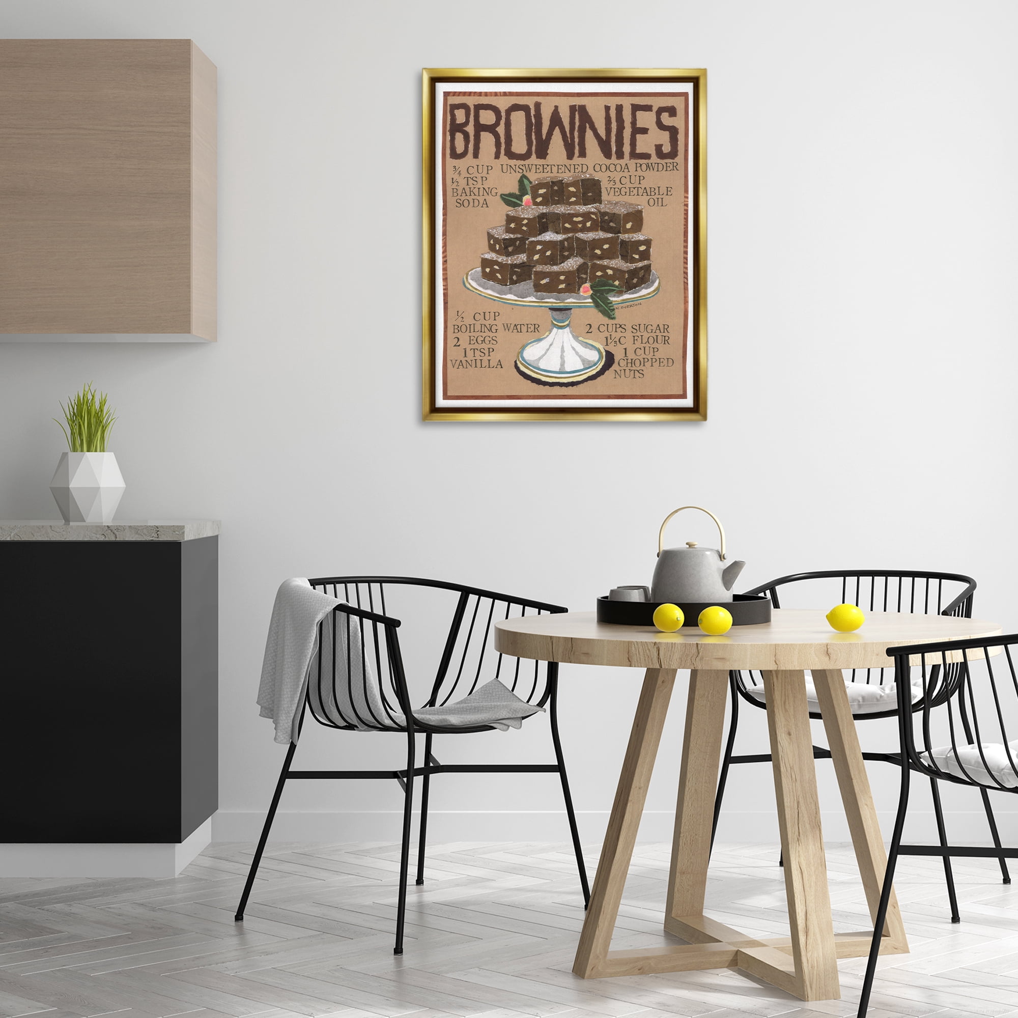 Stupell Industries Brownie Platter Recipe Food & Beverage Painting Gold Floater Framed Art Print Wall Art, 25 x 31