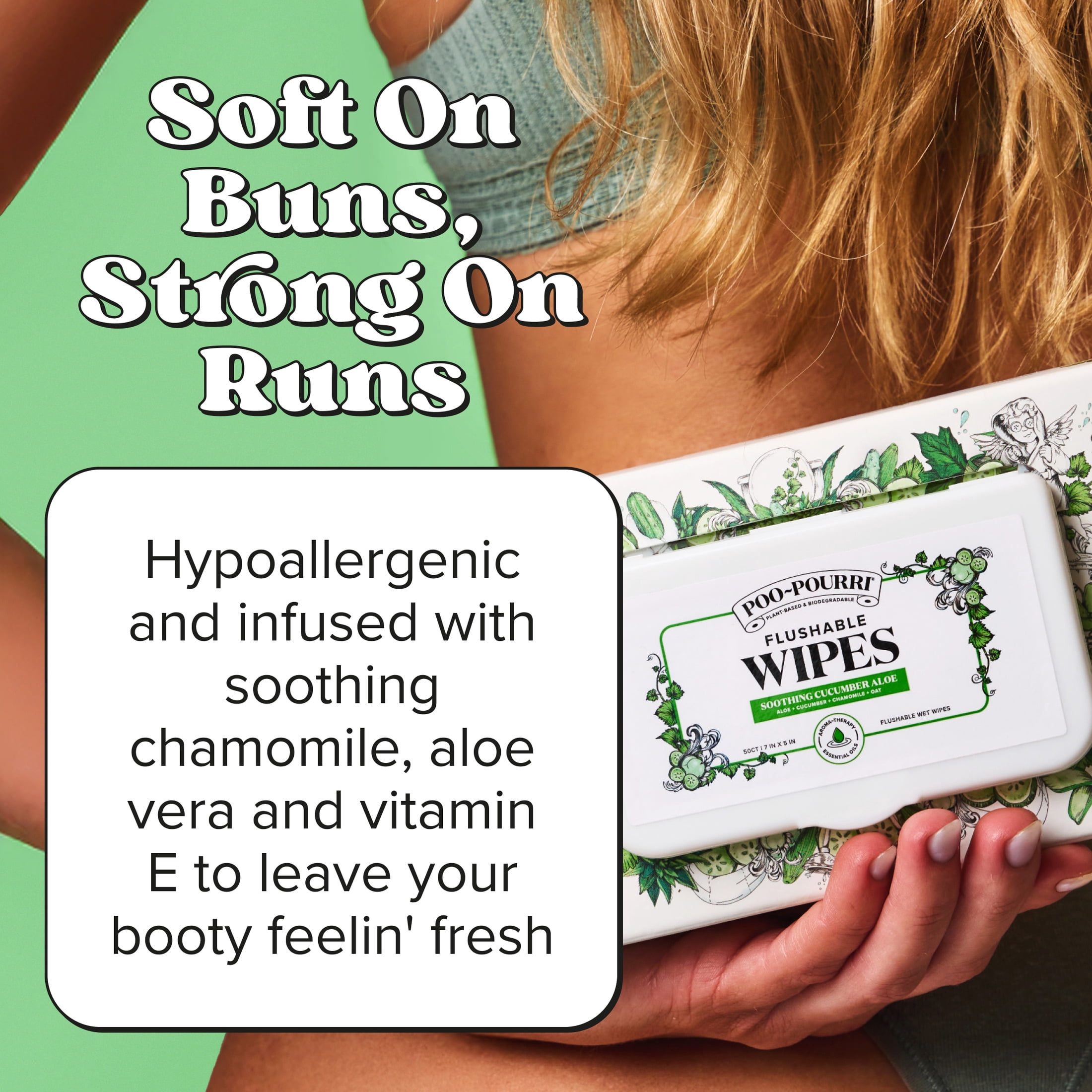 Poo~Pourri Flushable Wipes, Cucumber Aloe Scent, 50ct