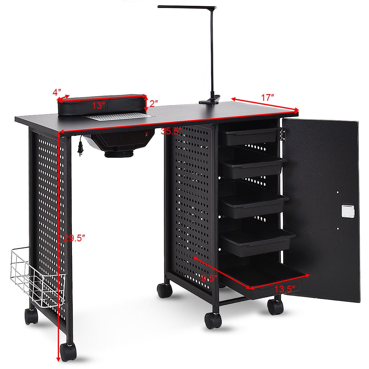 Gymax Beauty Spa Drawer Black Steel Frame Salon Equipment Manicure Nail Table Station
