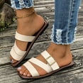 thumbnail image 2 of Xfvqtps Slide Sandals for Women Flat Three Straps Open Square Toe Buckle Decor Leather Non Slip Beach Summer Sandals White, 2 of 9