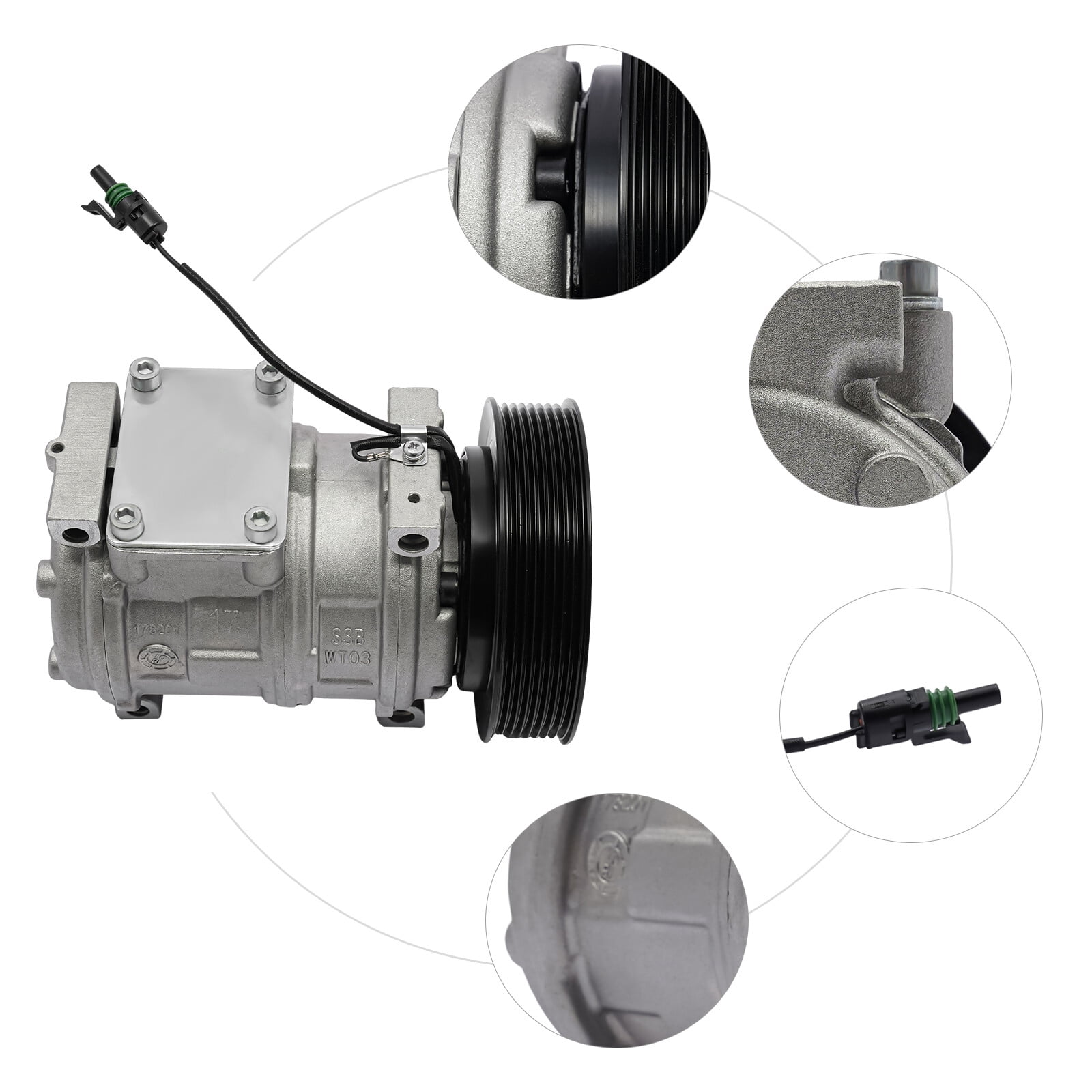 Closed Silver Black Air Compressor W/Clutch For  John Deere  10PA17C RE46609 RE69716 AH169875