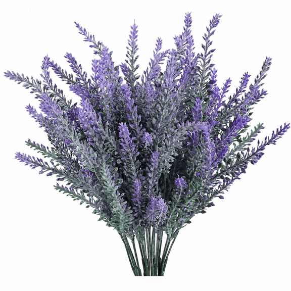 12pcs Artificial Flowers Fake Lavender Faux Purple Flocked Plastic Flowers Plants for Home Wedding Kitchen Garden Patio Window Box Office Table Centerpieces Indoor Outdoor Décor