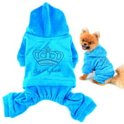 SELMAI Pet Hoodies Tracksuit Jumpsuit for Small Dogs Cats Rhinestone Crown Soft Velvet Winter Hooded Pajamas Outfits Sportswear Sweater with Hat Puppy Clothes