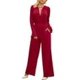 thumbnail image 1 of Doublju Womens Sexy Deep V Neck Long Sleeve Wrap Drawstring Waist Corset Lace Up Jumpsuit, 1 of 4